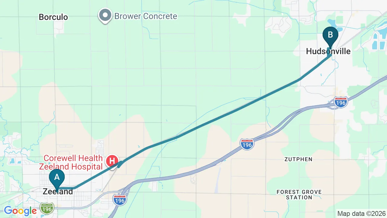 Driving directions map from Zeeland, MI to Thornapple River Chiropractic in Grand Rapids